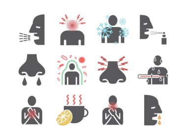 Influenza. Flu Symptoms, Treatment. Flat icons set. Vector signs for web graphics