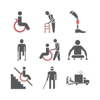 Disabled People icons set isolated. Care Help and Accessibility. Vector illustration