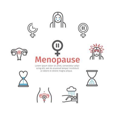 Menopoz çizgisi simgeleri. Kadın Hastalığı. Web grafikleri için vektör işaretleri.