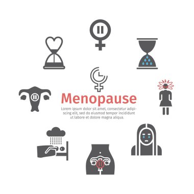 Menopause flat icons. Woman Sickness. Vector signs for web graphics.