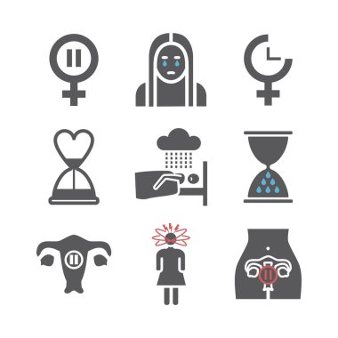 Menopause icons. Woman Sickness. Vector signs for web graphics.