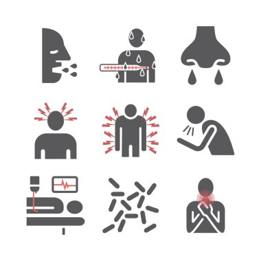 Pertussis. Symptoms, icons set. Vector signs for web graphics