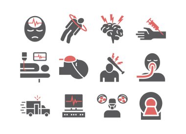 Man in a coma. Hospital bed. Infographic. Flat icons. Vector signs for web graphics.