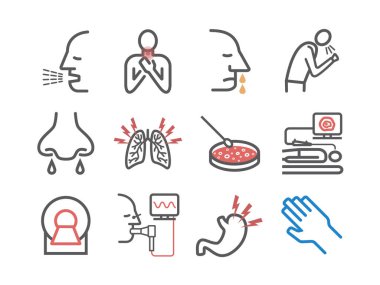 Cystic Fibrosis. Symptoms, Treatment. Line icons set. Vector signs for web graphics