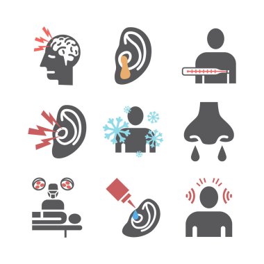 Otitis. Semptomlar, tedavi. Satır simgeleri ayarlandı. Web grafikleri için vektör işaretleri