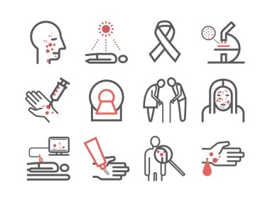 Skin cancer line icons. Symptoms. Icons set Vector signs for web graphics