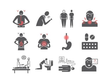 Esophageal cancer icons. Symptoms and diagnosis. Medical infographics. Medical vector infographics for web design