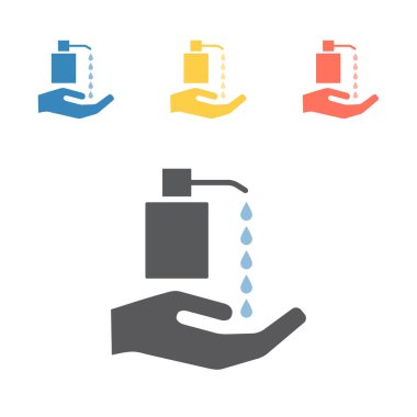 Hand hygiene with cleaning product. Vector signs for web graphics