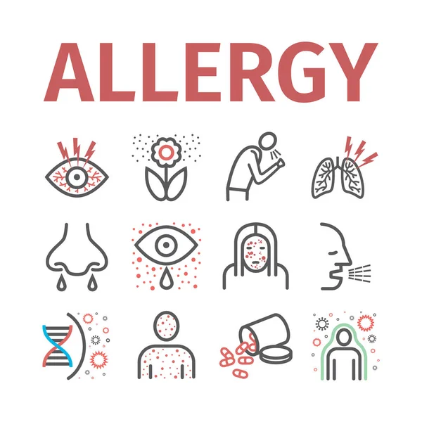 Objawy Alergii Ikony Infografiki Znak Wektorowy Dla Grafiki Internetowej — Wektor stockowy