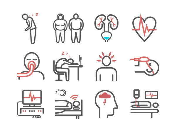 Sleep Apnea Symptoms Treatment Line Icons Vector Signs Web Graphics — Stock Vector