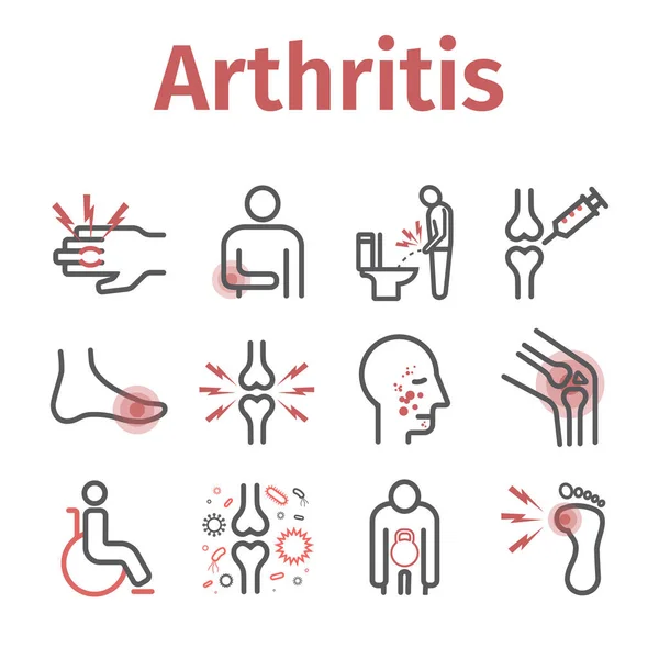 Artritis Síntomas Tratamiento Iconos Línea Signos Vectoriales Para Gráficos Web — Archivo Imágenes Vectoriales