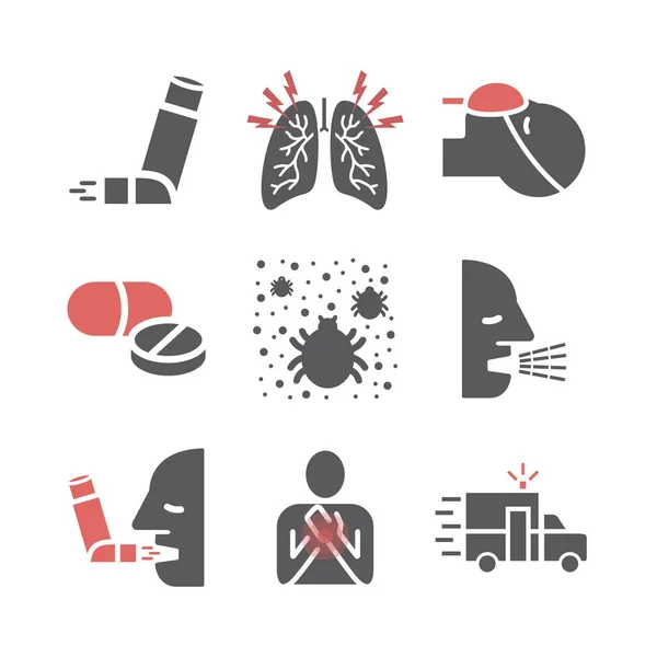 Asthma Icons Symptoms Vector Signs Web Graphics — 스톡 벡터