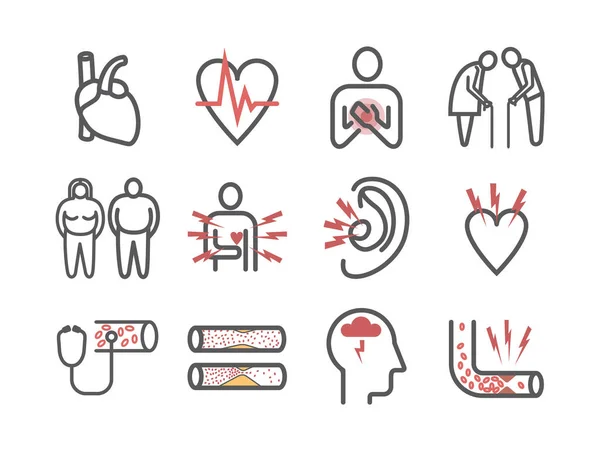 Aterosclerosis Síntomas Iconos Línea Signos Vectoriales Para Gráficos Web — Vector de stock