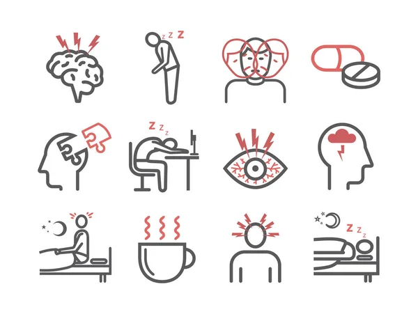 Uykusuzluk, semptomlar. Satır simgeleri ayarlandı. Ağ için vektör işaretleri