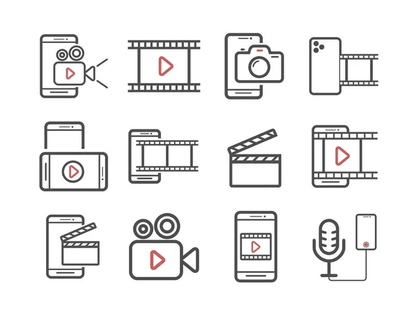 Shooting on phone icons set. Videomaker Vector signs for web graphics