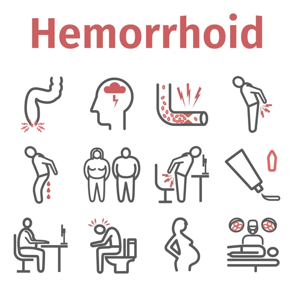 Hemoroit hattı simgesi Infographics. Semptomlar, tedavi. Web grafikleri için vektör işaretleri.