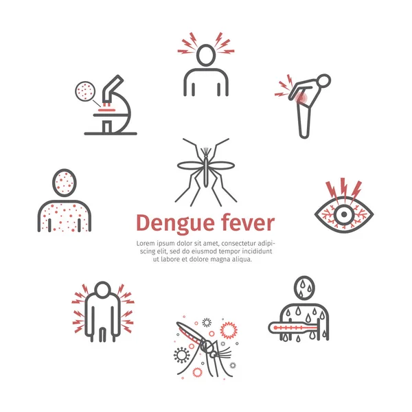 Dengue Fever Line Icons Set Vector Signs Web Graphics — Vector de stock
