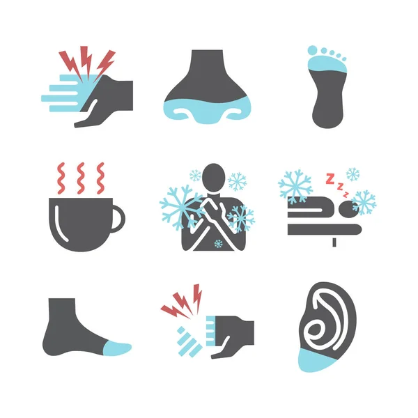 Frostbite Symptoms Icons Set Vector Signs Web Graphics — Stock Vector
