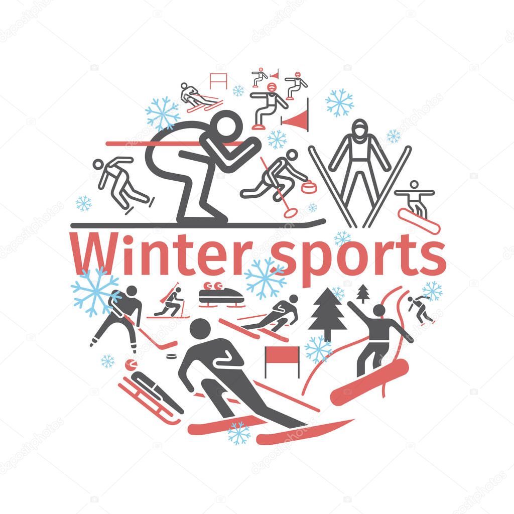 Winter sport icons. Vector signs for web graphics.
