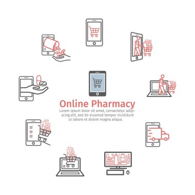 Pharmacy Online. Line icon. Ordering drugs. Vector signs for web graphics