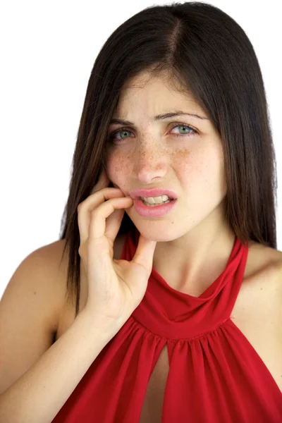 Beautiful female model suffering paing because of toothache — Stock Photo, Image