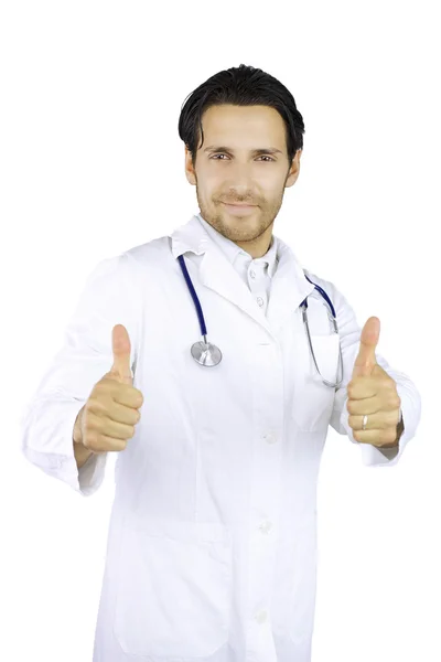 Iyi görünümlü doktor başparmak mutlu — Stok fotoğraf