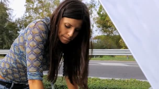 Женщина с машиной — стоковое видео