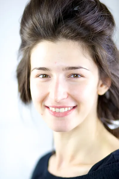 Happy woman in the morning without makeup and with pimple — Stock Photo, Image