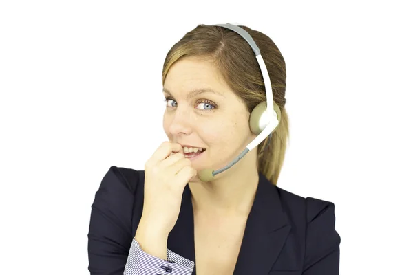 Mujer feliz sonriente con auriculares —  Fotos de Stock