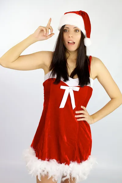 Female Santa Claus has an idea for Christmas — Stock Photo, Image