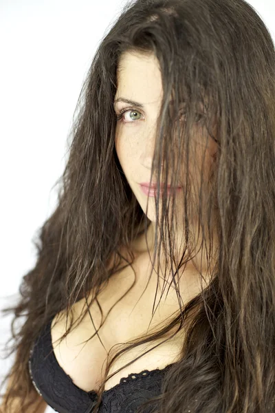 Closeup of female model with wet long hair — Stock Photo, Image