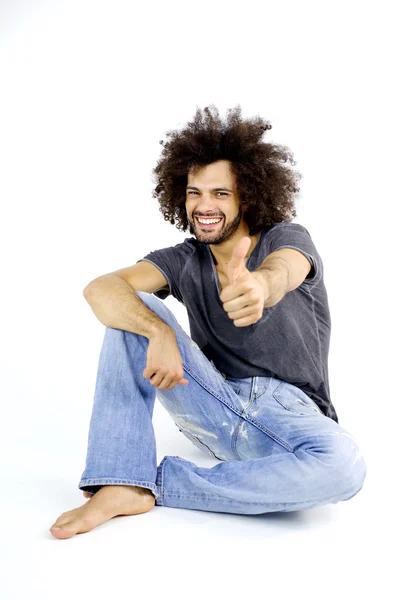 Happy cool handsome man thumb up isolated — Stock Photo, Image