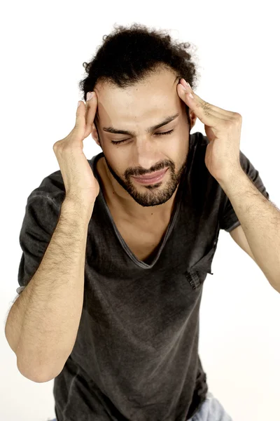 Verdrietig man lijden slechte hoofdpijn — Stockfoto