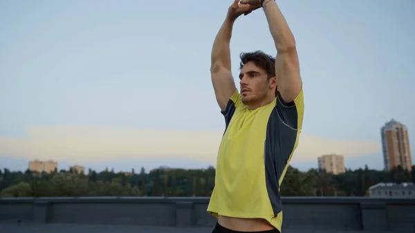 Young Sportsman Stretching Roof Evening — Fotografia de Stock