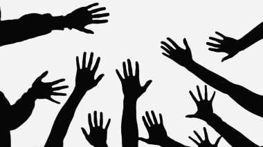 partial view of people with raised hands isolated on white