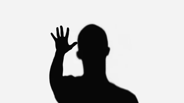 Silhouette Man Waving Hand Isolated White — Photo