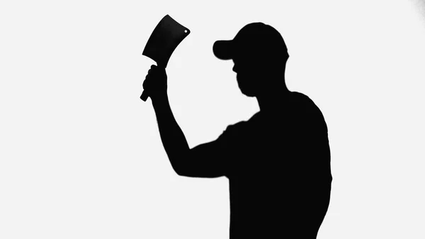 Silhouette Butcher Cap Holding Cleaver Isolated White — Stok fotoğraf