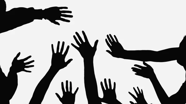 Cropped view of group of people with raised hands isolated on white — Fotografia de Stock