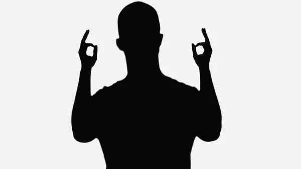 Black silhouette of man showing okay signs isolated on white — Stockfoto