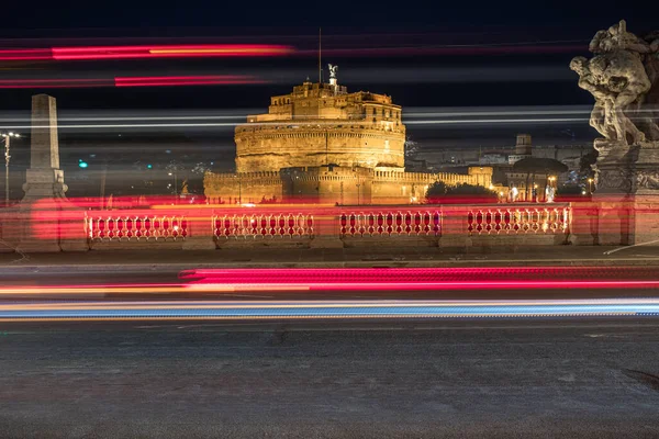 Fotografia Longa Exposição Noite Castelo Santo Ângelo Roma — Fotografia de Stock