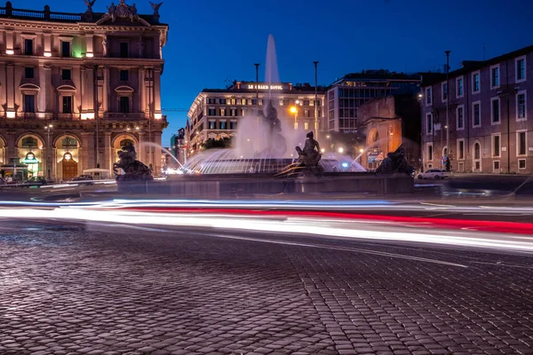 Piazza Brunnen Der Najaden Rom Italien Bei Nacht — Stockfoto