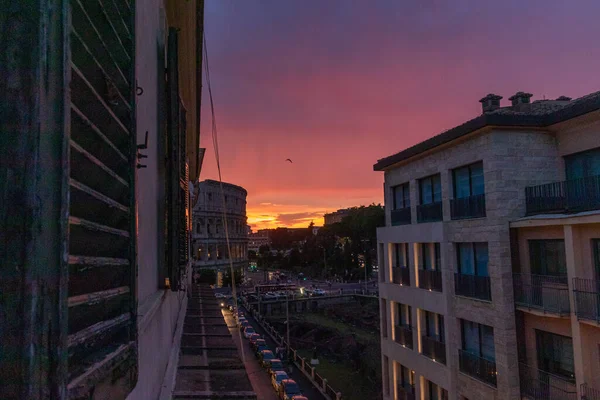 Sonnenuntergang Über Der Kolosseumstadt Rom — Stockfoto