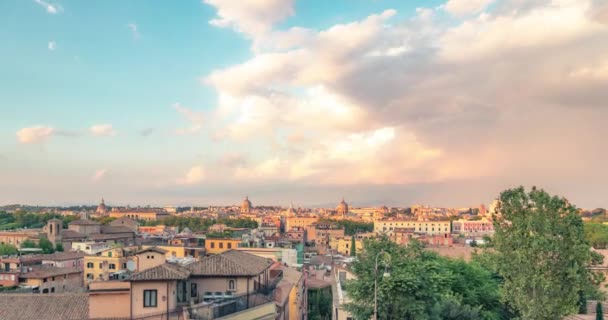 Timelapse View Gianicolo Trastevere Skyline City Rome Italy Движение Облаков — стоковое видео