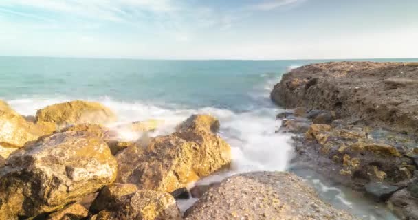 Timelapse View Waves Crush Rocks Sea Anzio Rome Italy — Stok Video