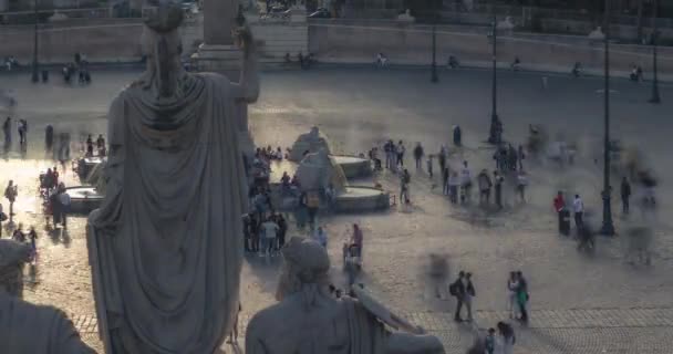 Acções Imagens Pessoas Movimento Piazza Del Popolo Roma Itália Pôr — Vídeo de Stock