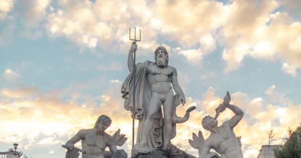 Timelapse Poseidon God Sea Sunset Clouds Piazza Del Popolo Poseidon — Stock Video