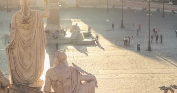 Acções Imagens Pessoas Movimento Piazza Del Popolo Roma Itália Pôr — Vídeo de Stock