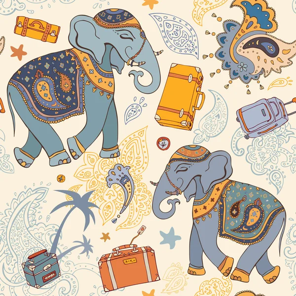 Ilustração vetorial de um elefante. Padrão de viagem —  Vetores de Stock