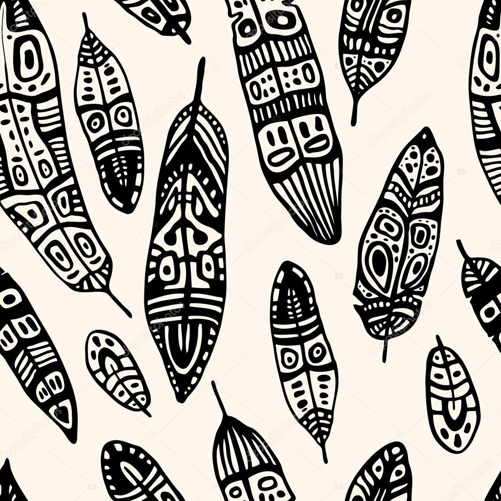 Ethnic Feather. Seamless background.