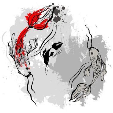 Koi balıkları. Japon tarzı.